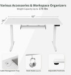 BANTI 63" x 24" Height Adjustable Electric Standing Desk with Keyboard Tray, Sit Stand up Desk with Splice Board, White Frame/White Top