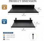Floating Shelves for Wood Wall Panels,Metal Shelf for Storage Display,2pk | 8x4 Inch and 12x4.8 Inch,Black,Shelf Accessories,Wall Shelves Holder