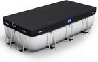 7x10 Ft Rectangular Pool Cover with Reflective Strips for Above Ground Pool, 420D Swimming Pool Cover for Rectangular or Oval Frame Pools, Solar Cover with Drawstring and Ground Nails