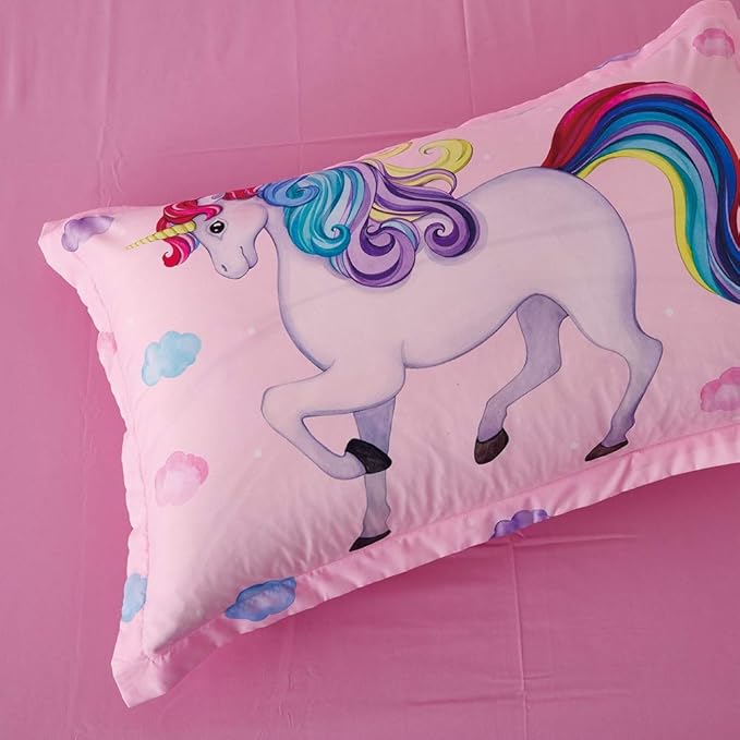 Wowelife Unicorn Full Size Bedding Set 5 Pieces Unicorn Comforter Set Pink 3D Kids Comforter Sets Breathable with Comforter, Flat Sheet, Fitted Sheet and 2 Pillowcases