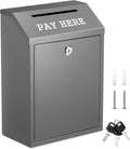 Yaocom Safe Metal Cash Box for Farm Stand – Money Drop and Secure Donation Collection, Wall Mount Lockable Unit with Pre Drilled Holes for Outdoor Self Serve(Gray,11.8 x 8.6 x 4.7 Inch)