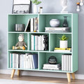 IOTXY Wooden Open Shelf Bookcase - 3-Tier Floor Standing Display Cabinet Rack with Legs, 7 Cubes Bookshelf, Tiffany-Green