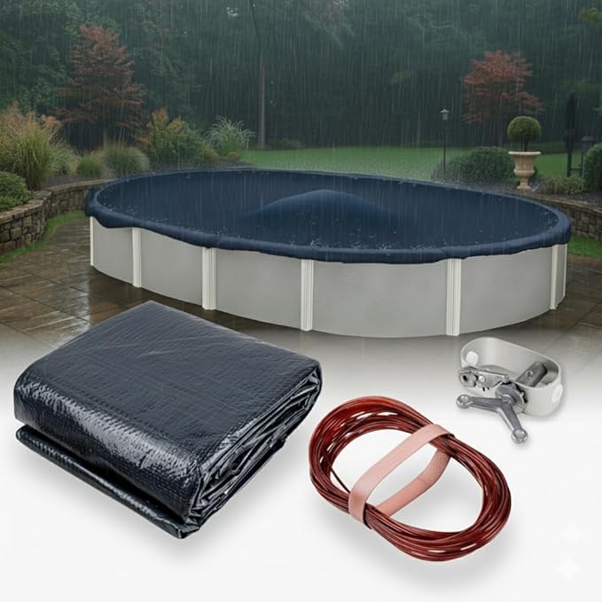 Premium Winter Pool Cover for Above Ground Oval Pool, 15' x 21' Ft., Aboveground Pools Winter Cover, 8-Year Warranty, Includes Winch and Cable, Strength & Durability, UV Protection