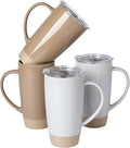 famiware Milkyway Coffee Mugs, 20oz Large Coffee Mug, Ceramic Mug Set of 4 with Lid, Cup Set with Handle for Latte, Tea, Cocoa, Milk, Home & Office, Cinnamon Brown and Light Gray