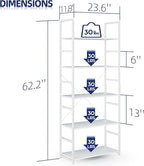 NUMENN 5 Tier Bookshelf, Tall Bookcase Shelf Storage Organizer, Modern Book Shelf for Bedroom, Living Room and Home Office, White