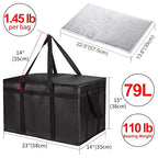 1-Pack Insulated Food Delivery Bag with Hard Bottom, 3X-Large, Black | Commercial Food Warmers for Delivery Drivers, Reusable Grocery Shopping Cooler/Hot Bags, Tote for Picnic/Travel, Heavy Duty