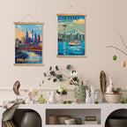 WREVERW Vintage Philadelphia Poster Canvas Print with Wooden Hanger Frame, Featuring Skyline and Schuylkill River, Wall Art for Home and Office Decor, 16x23 inches