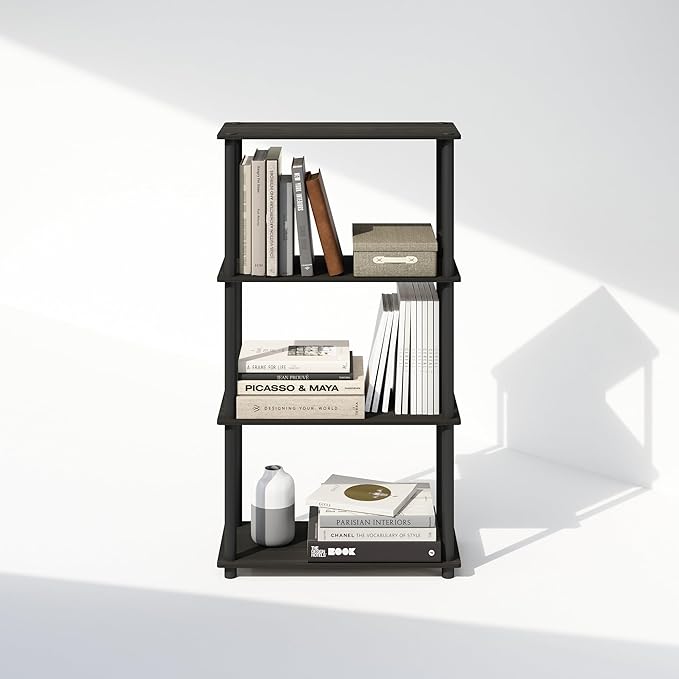 Furinno Turn-N-Tube 4-Tier Multipurpose Shelf Display Rack, Shelving Unit, Bookcase, Espresso/Black