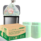 13 Gallon Flap Tie Compostable Trash Bags, 200 Count, Compost Bags Tall Kitchen Trash Bags, Sturdy Biodegradable Garbage Bags Food Scrap Waste Bags, ASTM D6400, US BPI Certified, Green