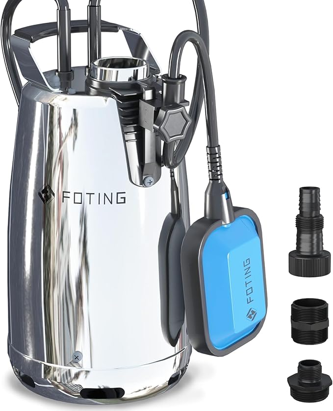 FOTING Stainless Steel Sump Pump 1HP Automatic & Manual Mode- with Float Switch,3500GPH Submersible Water Pump Utility Pump for Swimming Pool Garden Pond Basement with 25ft Cord