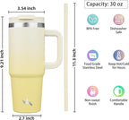 Konokyo 30 oz Insulated Tumbler Water Bottle with Handle, Straw Lid | BPA-free and dishwasher safe; made for gym, travel, coffee and gifting, 2 straws, cup holder friendly,Lemon
