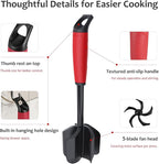 Ourokhome Meat Chopper and Potato Masher, Heat Resistant Nylon Ground Beef Smasher for Hamburger, 5 Curved Blades Nonstick Safe Mixer & Stirrer, Practical Kitchen Gadgets, Black Red