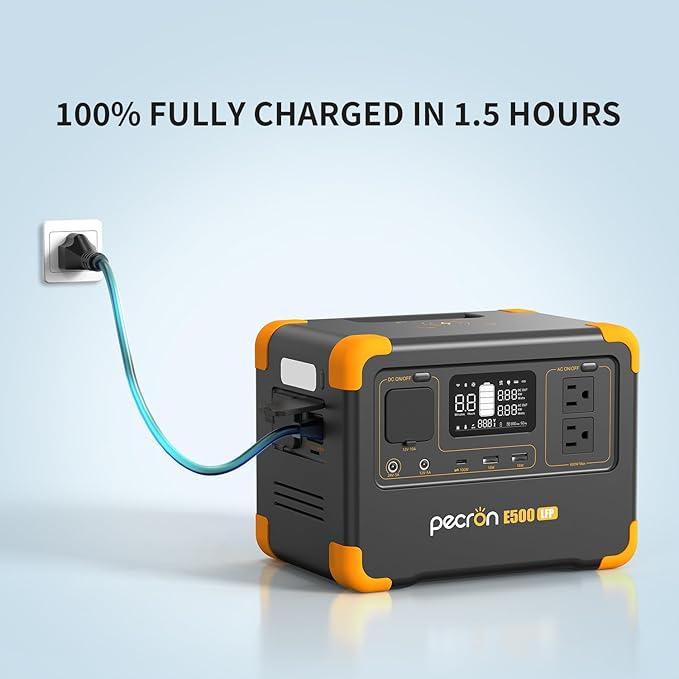 Pecron E500LFP Portable Power Station, 576Wh LiFePO4 Battery, 600W AC Outlets Solar Generator, Fast Charging Power Station for Home Use, RV, Camping, CPAP, Emergencies