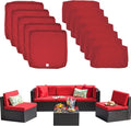 ClawsCover 12 Pack Outdoor Seat and Back Cushions Replacement Covers Fit for 6Pieces 5-Seater Wicker Rattan Patio Furniture Conversation Set Sectional Couch Chairs,Red-Include Cover Only