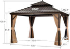 PURPLE LEAF 12' X 12' Outdoor Hardtop Gazebo Permanent Outside Heavy Duty Sun Shade Deck Canopy for Patio All Weather Aluminum Metal Roof Backyard Pavilion with Netting and Curtains