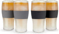 HOST Freeze Beer Glasses, 16 ounce Freezer Gel Chiller Double Wall Plastic Frozen Pint Glass, Set of 4, Black and Grey