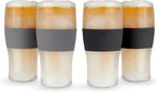 HOST Freeze Beer Glasses, 16 ounce Freezer Gel Chiller Double Wall Plastic Frozen Pint Glass, Set of 4, Black and Grey