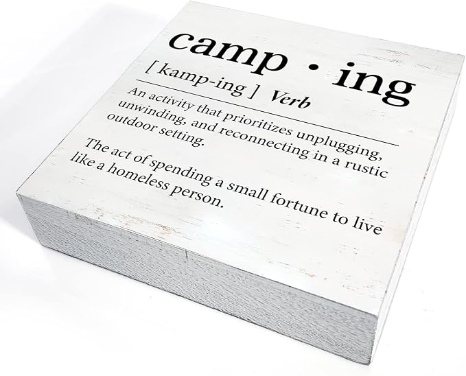 Funny Camping Definition Wood Box Sign Home Decor Rustic Camping Wooden Box Sign Block Plaque for Wall Desk Decoration