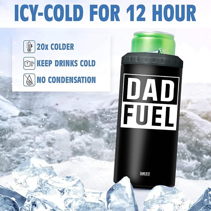 SANDJEST 4-in-1 Tumbler Gifts for Dad from Daughter Son - 12oz Dad Fuel Can Cooler Tumblers Travel Mug Cup - Stainless Steel Insulated Cans Coozie Christmas, Birthday, Father's Day Gift for Daddy