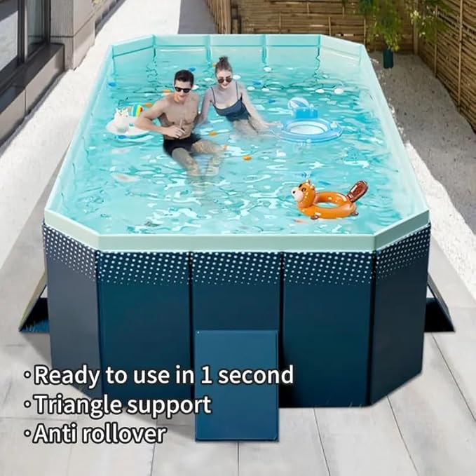 1.8m PVC Folding Pool, Non-Inflatable Portable Swimming Pool for Kids and Adults, Hard Plastic Shell Outdoor Pool with Foldable Design for Backyard, Patio, Beach