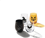 Oneida Vintro Halloween Stemless Wine Glasses, Set of 4 | dishwasher safe | skeleton and bat designs | halloween party glassware | 5 inch, 18oz, halloween kitchen decor