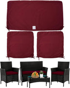 ClawsCover 3Pack Outdoor Seat Cushions Replacement Covers Fit for 4 Pieces Wicker Rattan Furniture Patio Conversation Set Loveseat Chair,38x19x2,19x19x2,Burgundy-Large (Include Cover Only)