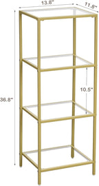 4-Tier Bookshelf,Metal Bookcase,Tempered Glass Shelves,Storage Rack Shelf for Home Office,Living Room,Bedroom, Bathroom,Modern Style,Golden