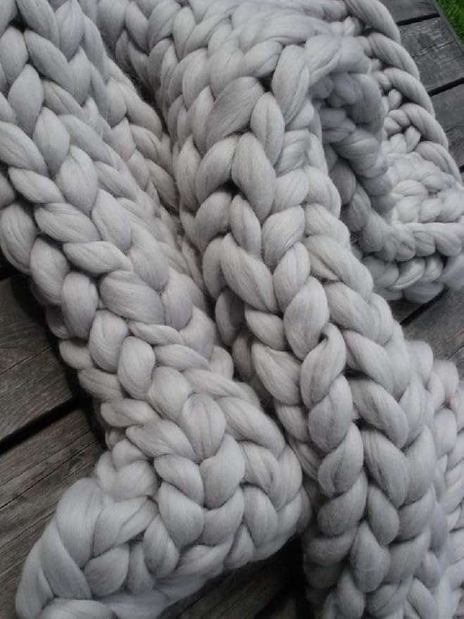 Chunky Knit Blanket Soft Handmade Knitting Throw for Bedroom Sofa Decor Super(Light Gray 47"x60")