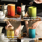 Sweejar Ceramic Food Storage Jar, Stackable Kitchen Canisters, Containers with Airtight Seal Wooden Lid for Serving Ground Coffee, Tea, Sugar, Salt and More - 28 Fl Oz (Gradient Green)