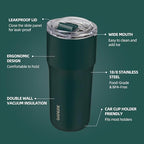 BJPKPK 24 oz Coffee Tumbler, Insulated Stainless Steel Travel Cup | Double Wall Vacuum, Leak Proof Lid, Keeps Hot/Cold/Iced, BPA Free, Dishwasher Safe, Cupholder, Dark Green