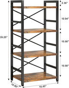 Bookshelf, 4 Tier Small Bookcase, Organizers and Storage, Metal Small Bookcase, Rustic Book Shelf Organization and Storage for Living Room, Bedroom, and Home Office(Rustic Brown)