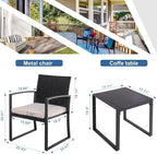 Shintenchi 3 Pieces Outdoor Patio Furniture Set Modern Black Wicker Bistro Set Rattan Chair Conversation with Coffee Table for Yard Porch Poolside Lawn(Beige)