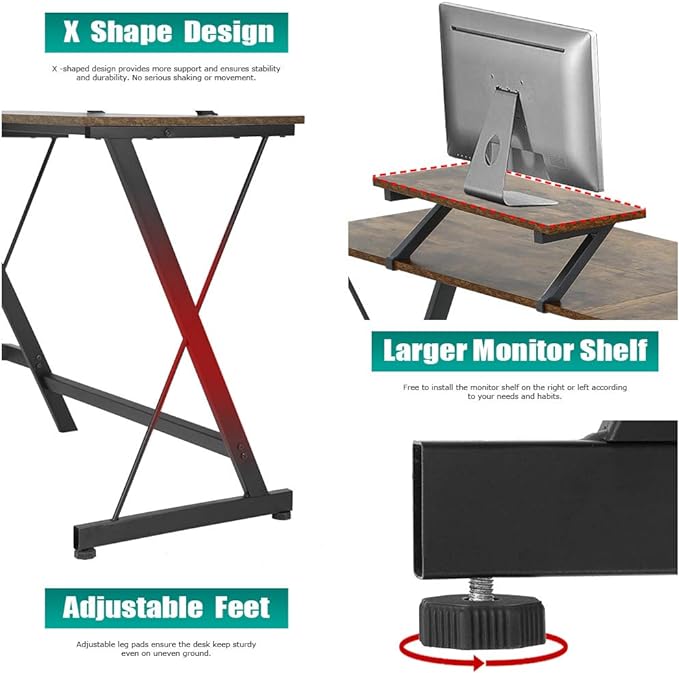 FDW Computer Desk, 51 Inchs L Shaped Desk with Large Monitor Stand Home Office Gaming Corner Desk Writing Study Workstation,Space-Saving