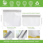 SPLF 10 Pack Reusable Sandwich Bags Dishwasher Safe, Gray | Reusable Quart Freezer Bags, Extra Thick Leakproof Food Storage Bags Silicone Free for Marinate Meats, Cereal, Lunch, Travel