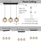 Farmhouse Modern Glam Chandelier Dining Room Clear Glass Star Pendants Light Fixture Kitchen Island LED Ceiling Hanging Lights Included Warm Light Bulbs Black