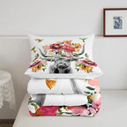 Erosebridal Highland Cow Floral Comforter Set King Size Bull Cattle Flower Bedding Set Wildlife Farmhouse Cow Quilt Hummingbird Duvet Insert Soft All Season White Down Comforter with 2 Pillowcases