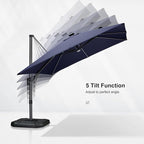 PURPLE LEAF 10 Feet Patio Umbrella Solar Powered LED Square Outdoor Cantilever Umbrella with LED Lights Aluminum Offset Umbrella with 360-degree Rotation for Garden Deck Pool Patio Navy Blue