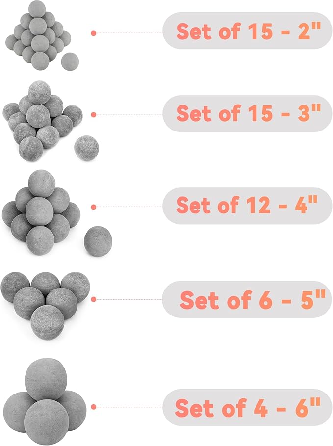 Skyflame 2" Fireplace Balls for Gas Fireplace, 25-Pack Round Ceramic Ball Set for Indoor/Outdoor Fire Pits/Fireplaces Home Decor Accessory, Gray