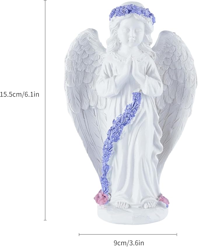 Lavender Praying Angel Statues, Handmade Resin Craft Home Decor, Indoor & Outdoor Winged Angel Figurines, Tabletop Ornaments, Ideal Blessing Gift for Mom, Dad & Friends