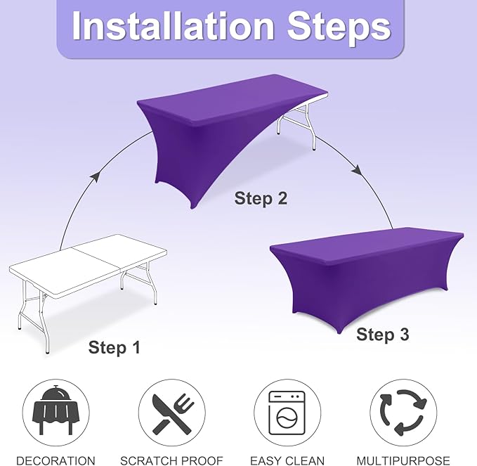 ABCCANOPY 4 FT Spandex Table Cover Stretch Fitted Wrinkle Resistant Tablecloth Reuse for Rectangular Folding Table Patry Event Wedding Banquet Protector Purple