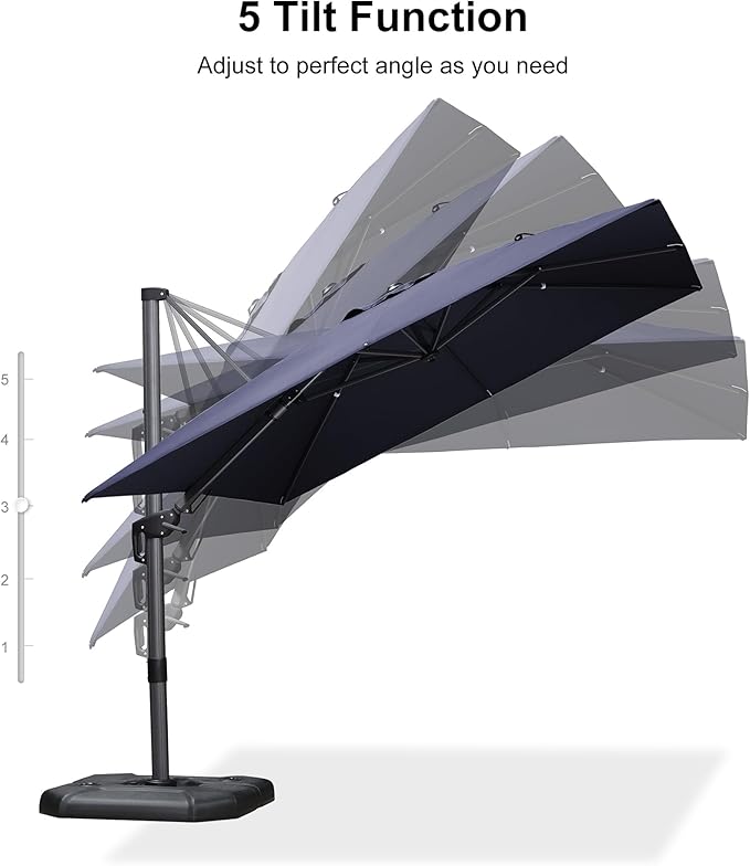 PURPLE LEAF 9' X 12' Left-right Tilt Patio Umbrella Outdoor Cantilever Swivel Rectangle Umbrella with Tilt Aluminum Offset Umbrella with 360-degree Rotation for Garden Deck Pool Patio Navy Blue