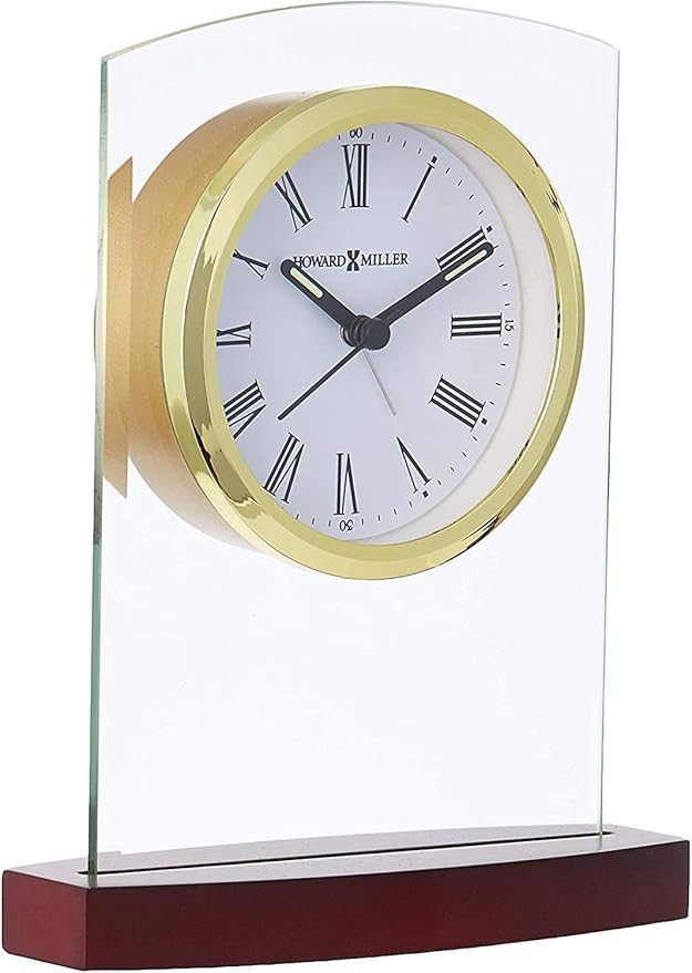 Howard Miller Marcus Tabletop Clock – Decorative Tabletop Clock with Modern Alarm & Quartz Movement, Silent Ticking, Wooden Base & Roman Numeral Design for Home, Office, Kitchen & Table Decor