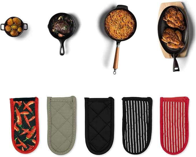 Evoio Cast Iron Skillet Pot Pan Hot Handle Covers (4-Pack Red Peppers) | Pot Handle Covers Heat Resistant Pot Skillet Hot Handle Sleeves Mitt Cover for Kitchen, BBQ and Baking Cookware