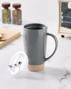 famiware Milkyway Coffee Mugs, 20oz Large Coffee Mug, Ceramic Mug Set of 4 with Lid, Cup Set with Handle for Latte, Tea, Cocoa, Milk, Home & Office, Dark Gray