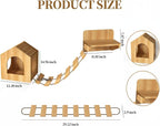 Unfinished Solid Pine Cat Wall Set - Natural Wood Cat House, Bridge & Perch Shelf | 3-Piece Wall-Mounted Climbing & Lounging Furniture for Indoor Cats