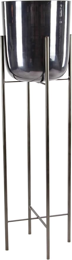 CosmoLiving by Cosmopolitan Metal Indoor Outdoor Planter Dome Large Planter Pot with Removable Stand, Set of 2 Planters 39", 46"H, Black