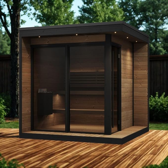 GL6 Outdoor Sauna Kit, Garden Luxury-Series Outdoor DIY Sauna Kit, Thermo-Spruce, up to 6 Persons Bundles (Sauna Heater and Sauna Stones Included) (Drop 9 WiFi - Glass)