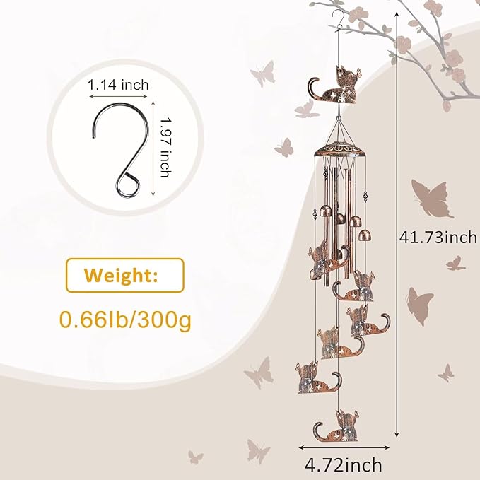 Cat Wind Chimes for Outside,Gardening Gifts for cat Lover，Women，Men，Mom，Birthday Party Decorations,Memorial Gifts,Wind Chimes Outdoors，Indoors,Room,Home,Wall,Garden,Patio,Yard Decor