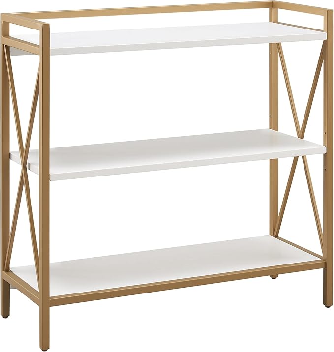 Leick Home 9261-WTGL Claudette Mixed Metal and Wood Bookshelf, White/gold