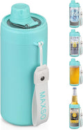MAXSO Sealed Can Cooler Fizz Lid Can Cover for 12 oz Regular, Slim Skinny Cans & As Thermal Bottle, 4-in-1 Insulated Vacuum Stainless Steel Carbonated Cold Drink Holder - Turquoise